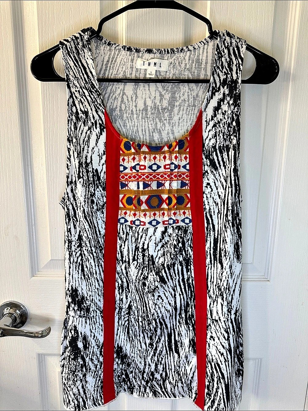 THML Abstract Print Embroidered Tank Top in Black & White Like NWOT